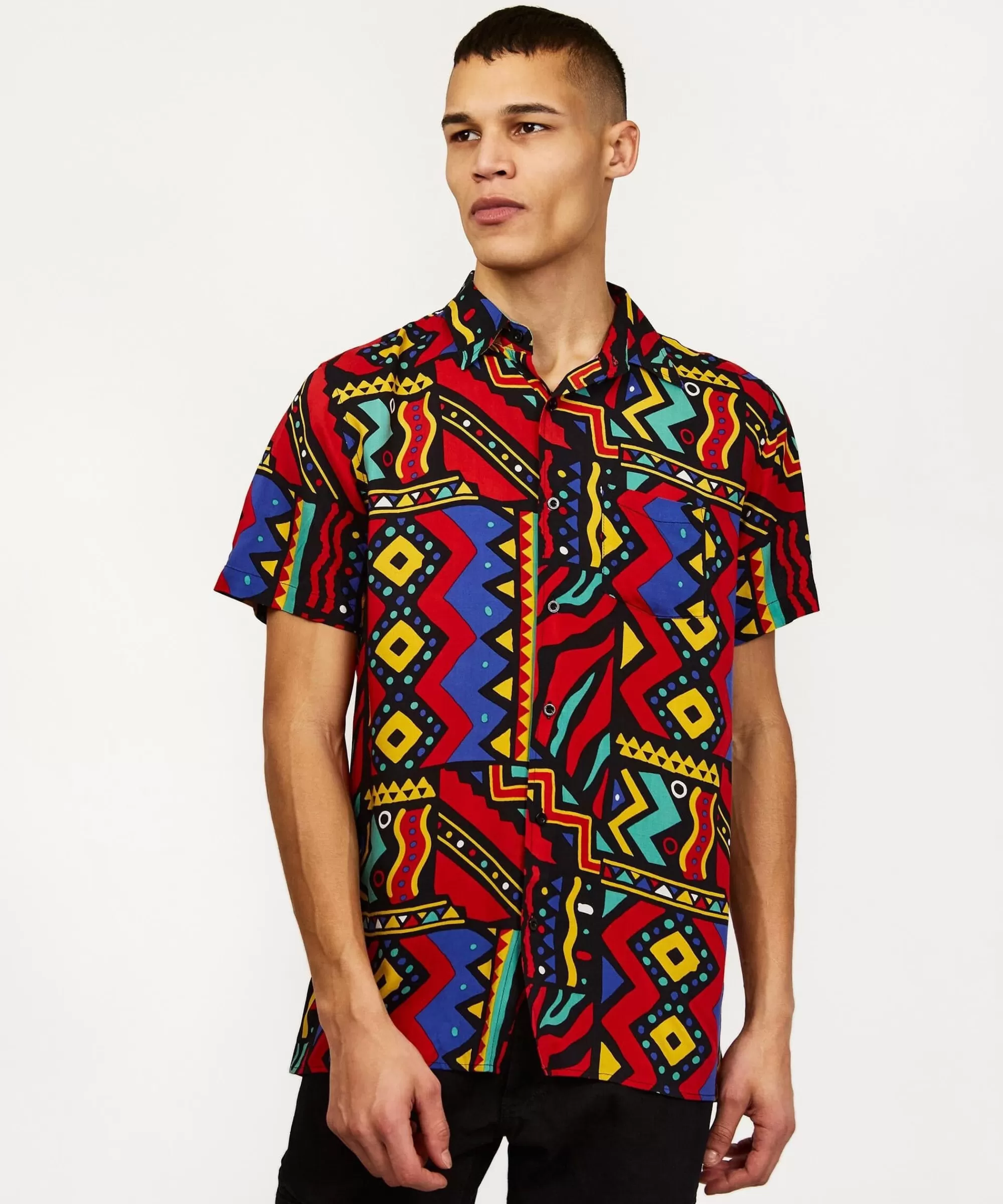 New Unity Allover Print Short Sleeve Shirt Button Downs