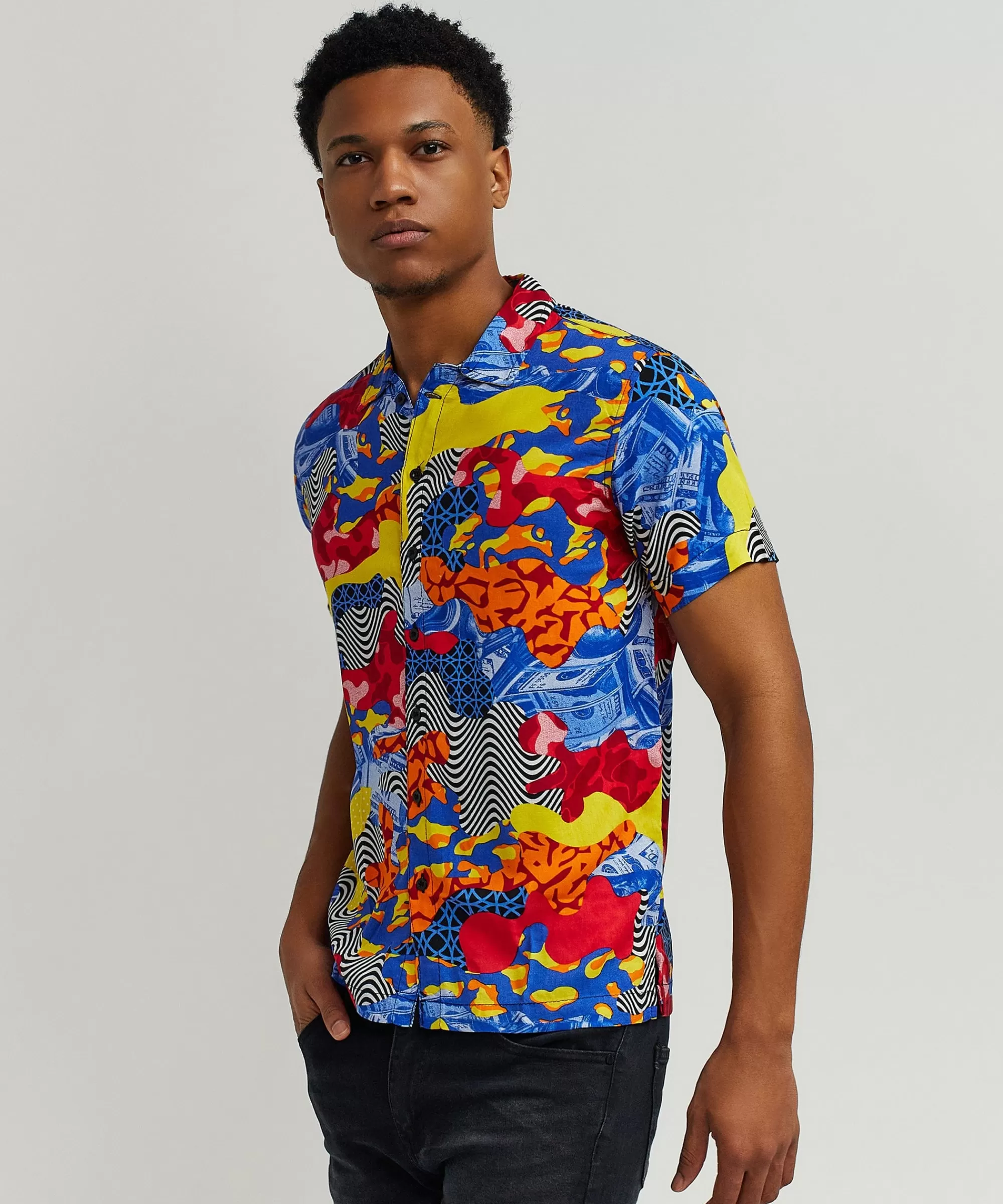 Shop Wavy Allover Print Short Sleeve Shirt Button Downs